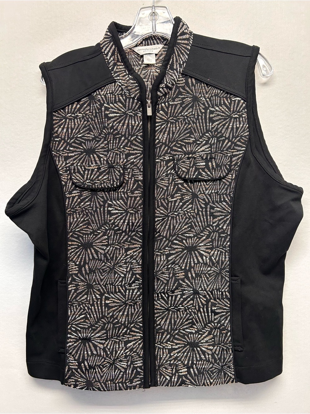 Christopher & Banks Black Patterned Zip Front Vest